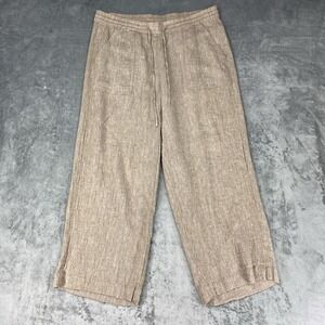 Pure J Jill Pants Womens‎ Sz M Tan Crinkle Linen Cotton Pull On High Rise Crop